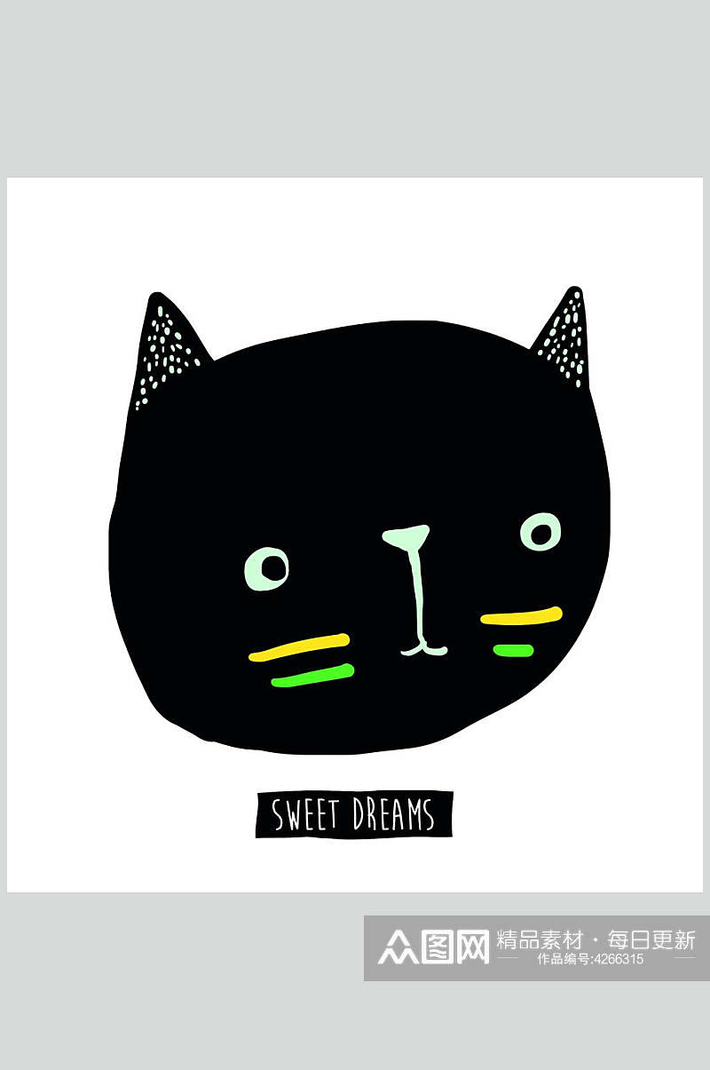 猫咪黑北欧风卡通动物图案矢量素材素材