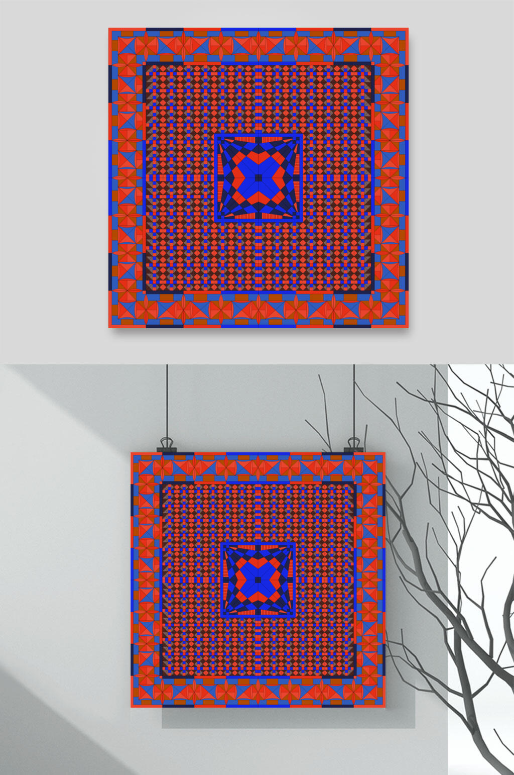 叉条纹树枝矢量围巾印花图案素材素材