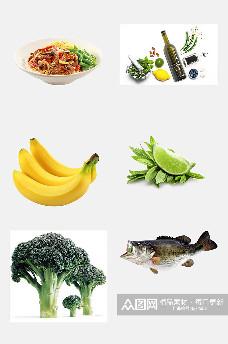 西蓝花香蕉新鲜食材果蔬免抠素材素材