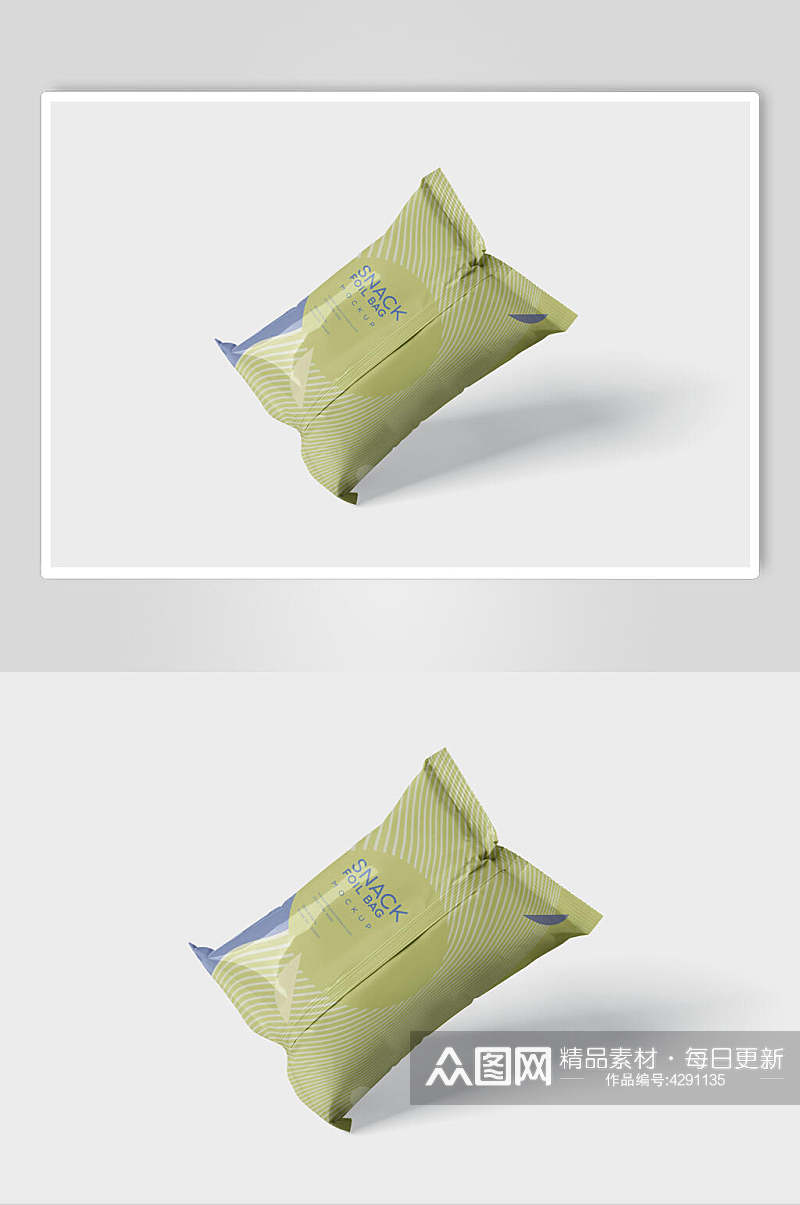膨化袋英文字母绿零食包装样机素材