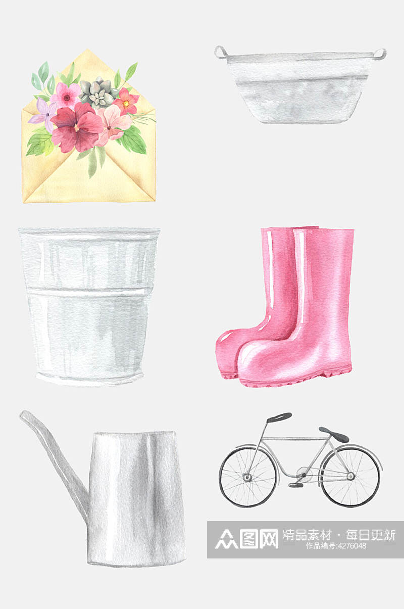 创意水壶清新手绘花朵免抠素材素材