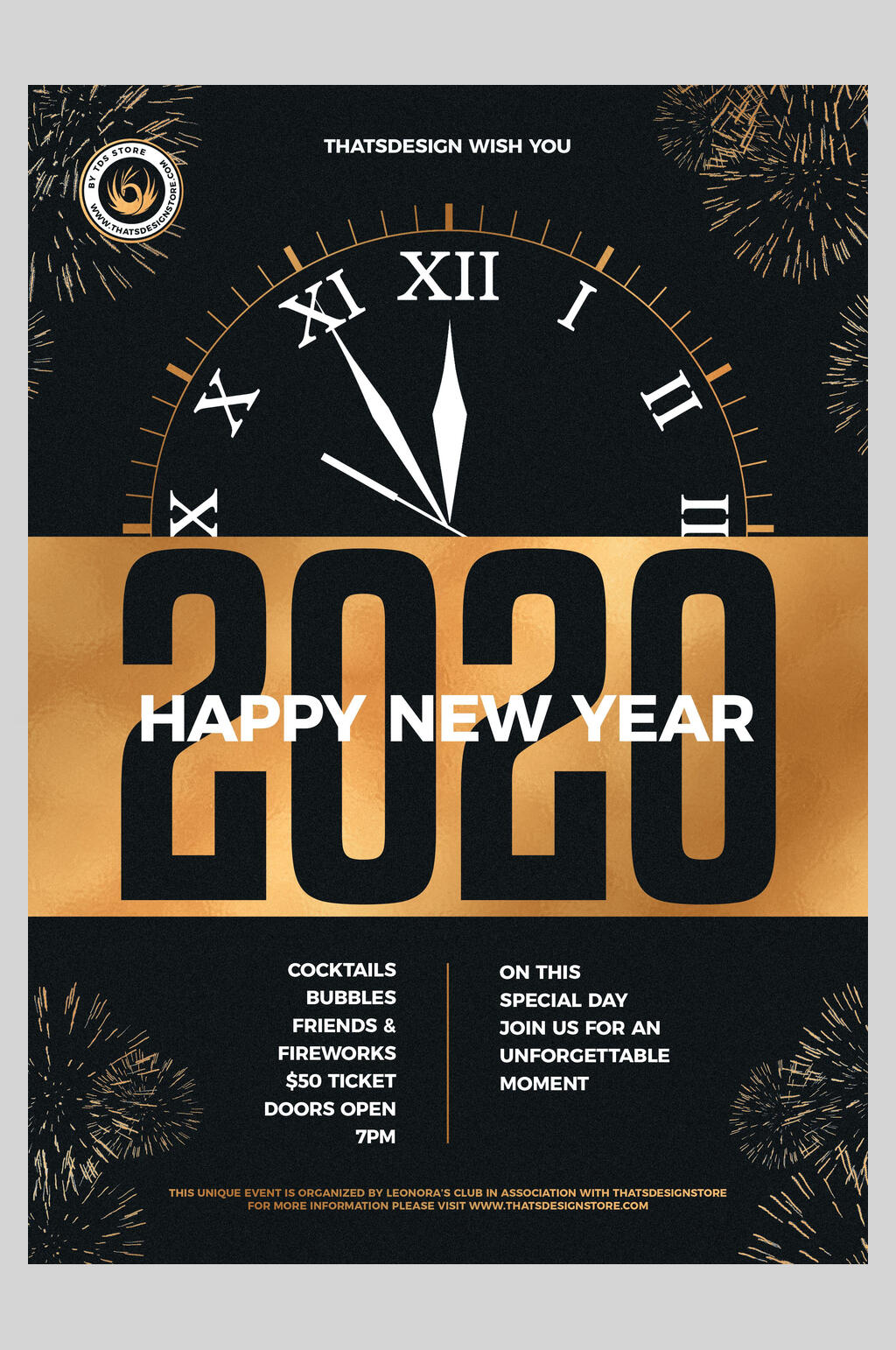 烟花黑金新年活动海报素材