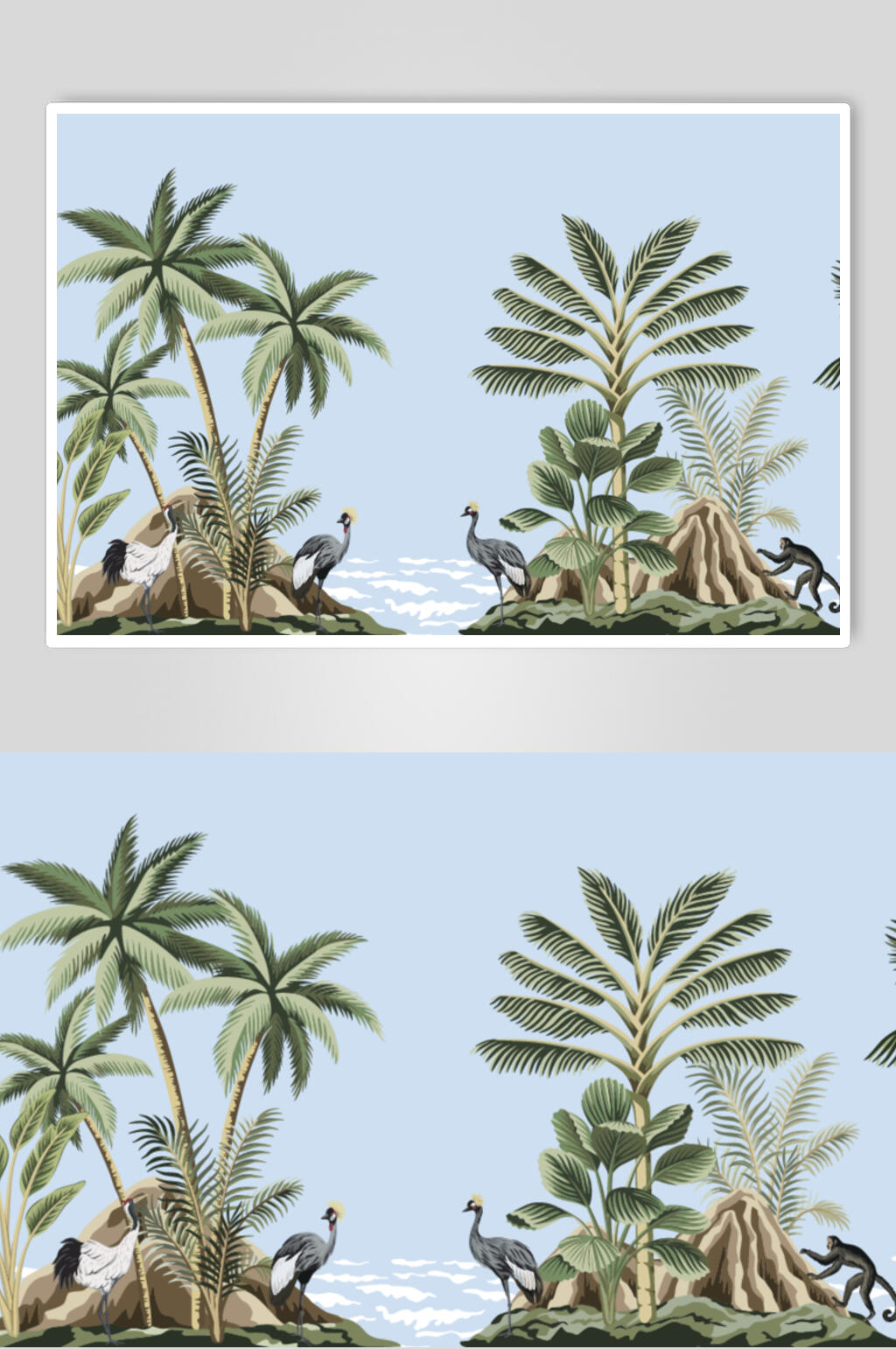 树叶鸟兽绿色热带植物矢量素材素材