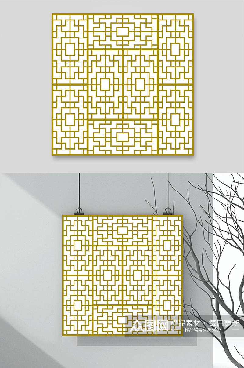 黄白简约高端古典日式纹样矢量素材素材