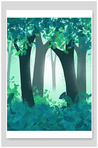 树干树叶手绘卡通春天森林背景