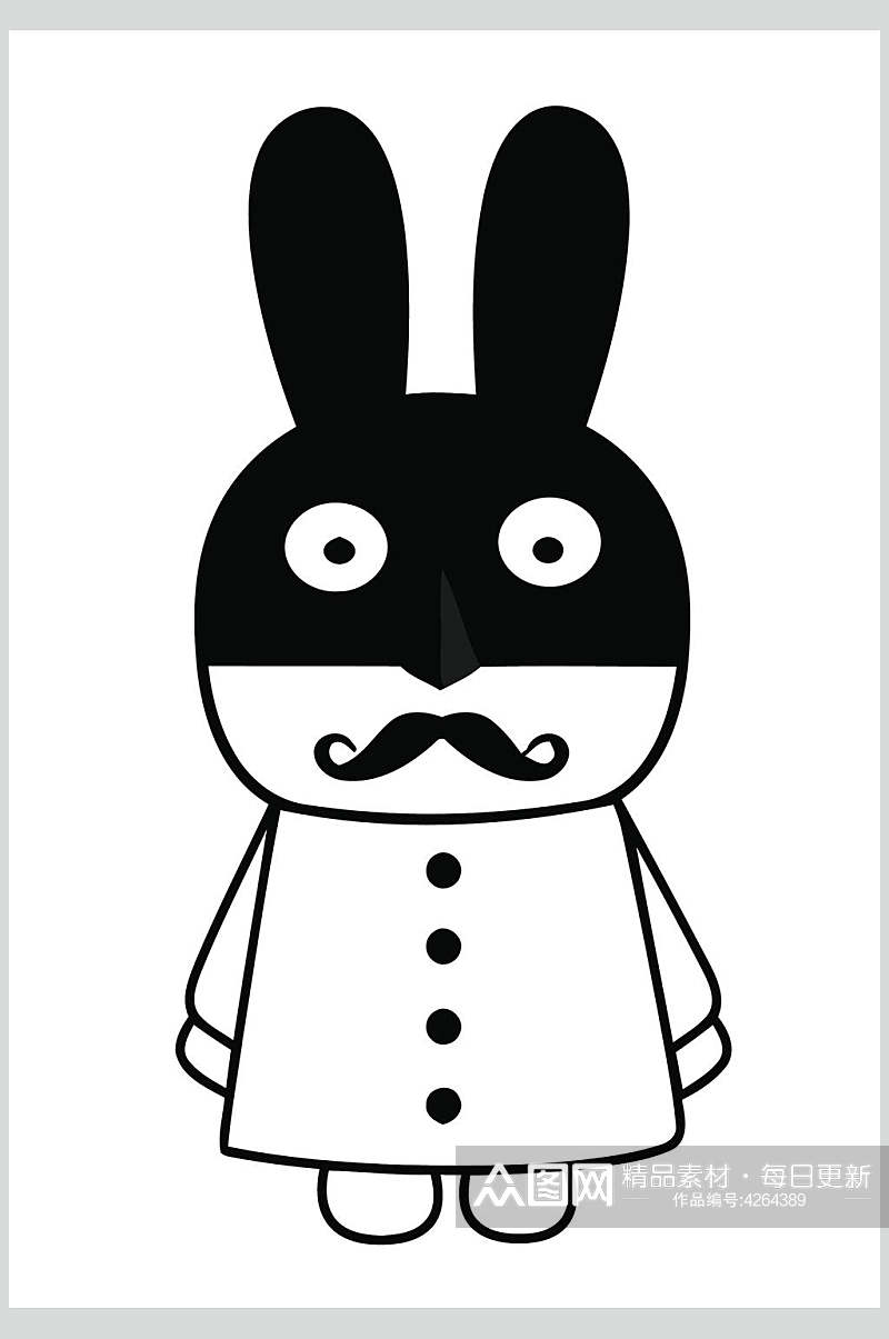兔子黑白北欧风卡通动物图案矢量素材素材