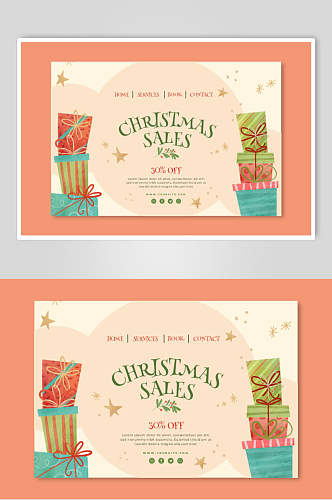 礼盒橙色高端创意英文圣诞节卡片素材