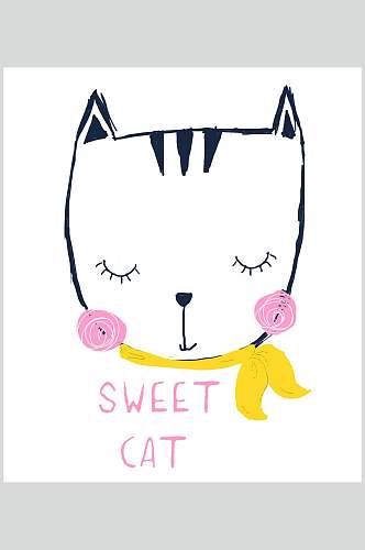 时尚猫咪北欧风卡通动物图案矢量素材