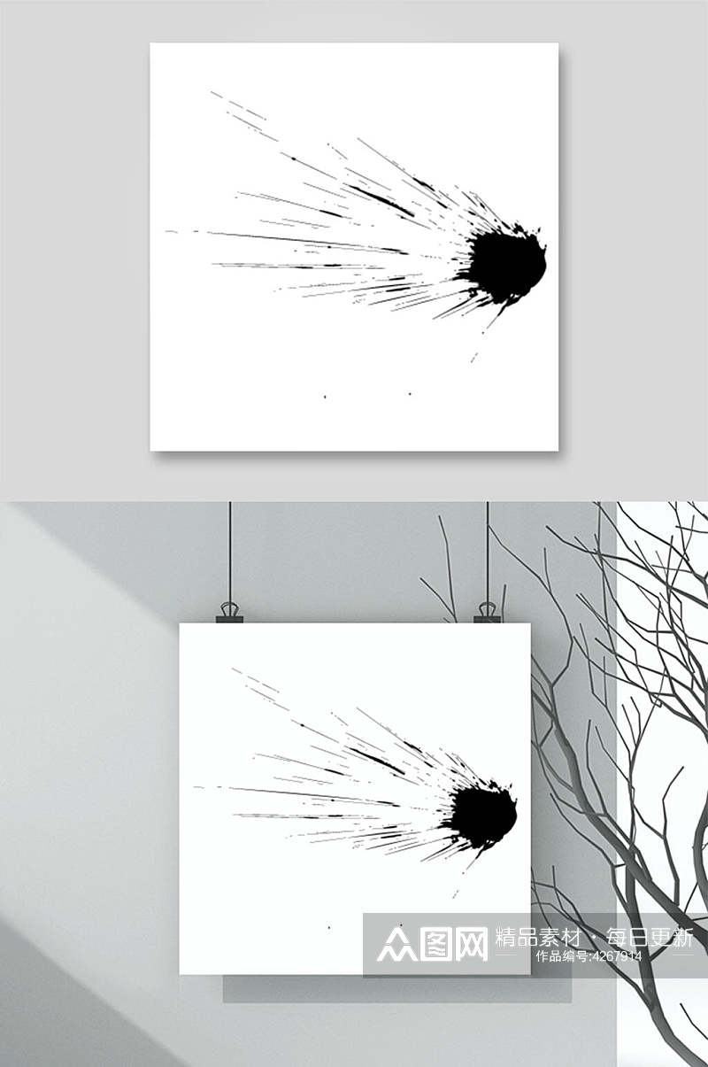 树枝涂鸦方形黑色泼墨矢量素材素材