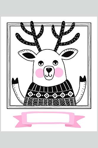 麋鹿黑粉北欧风卡通动物图案矢量素材