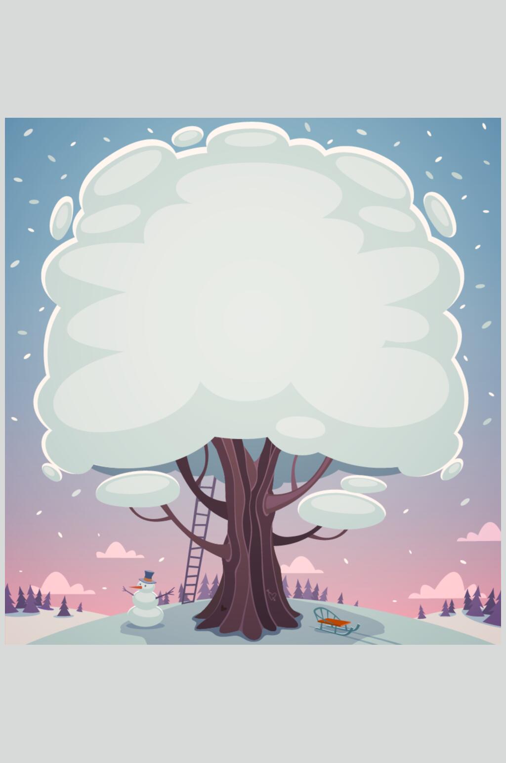 树木渐变清新冬天雪地插画矢量素材素材