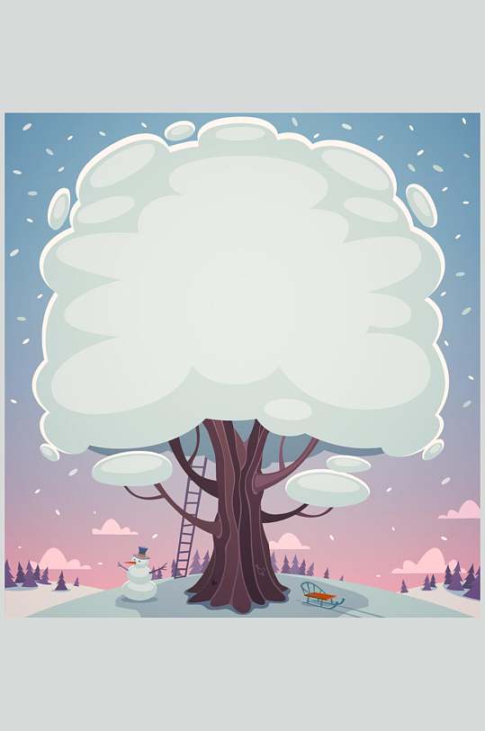 树木渐变清新冬天雪地插画矢量素材
