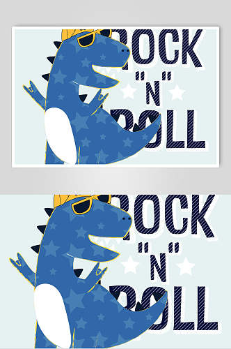 蓝色英文高端创意矢量恐龙插画素材