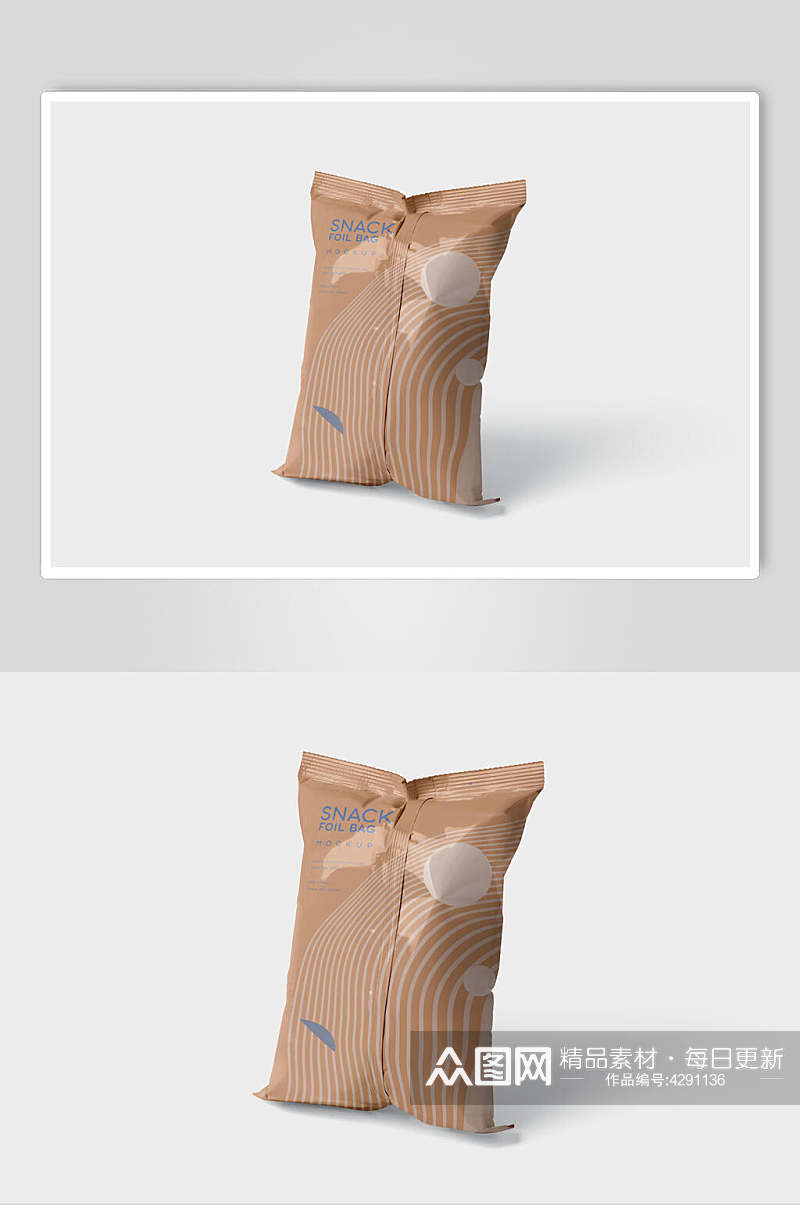 膨化袋条纹浅棕色零食包装样机素材