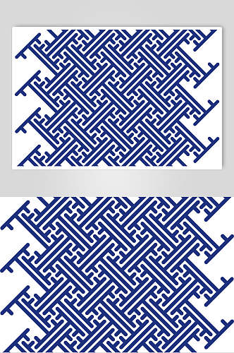 线条蓝色古典日式纹样矢量素材