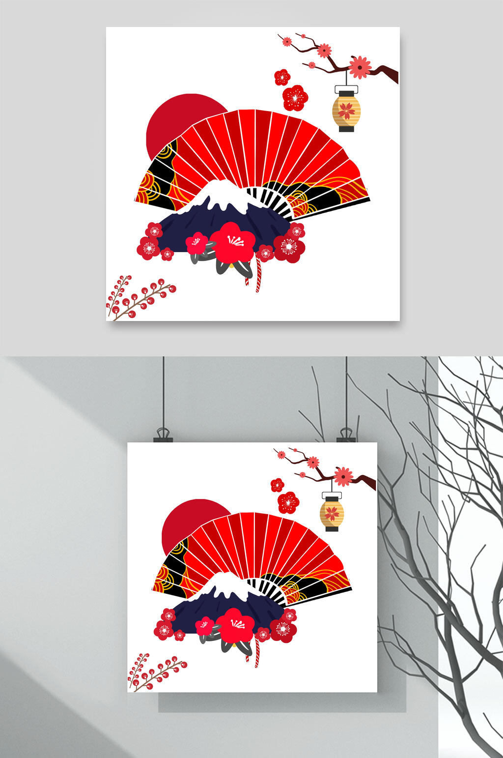 高端大气扇形日式和风插画素材素材