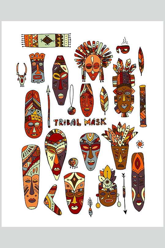 创意时尚非洲面具图腾矢量素材