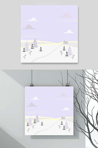紫黄高端创意冬天雪地插画矢量素材