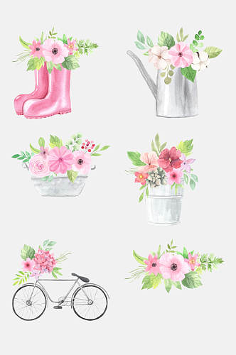 创意自行车清新手绘花朵免抠素材