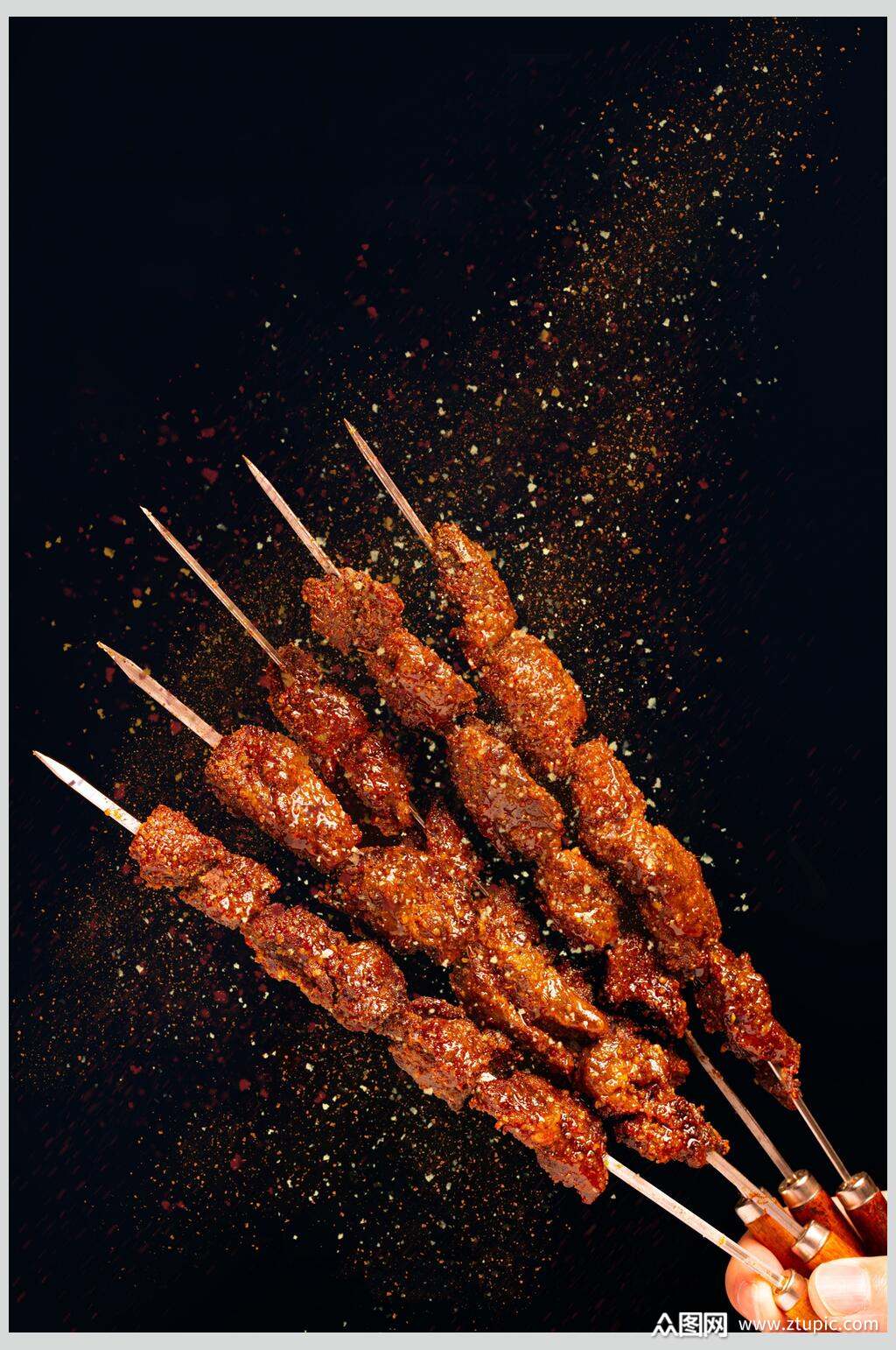 创意五个肉串烤串美食图片素材