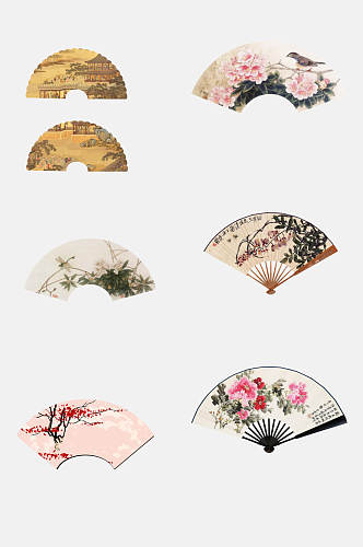 大气手绘花朵中国风扇面图案免抠素材