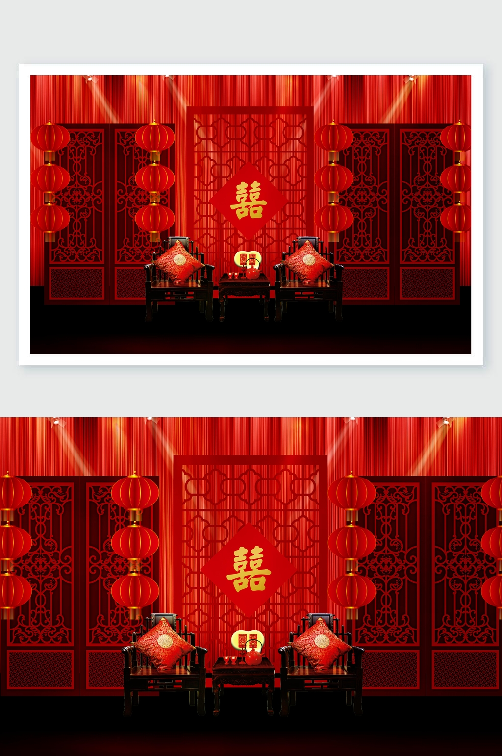红色喜庆中式婚礼舞美设计素材