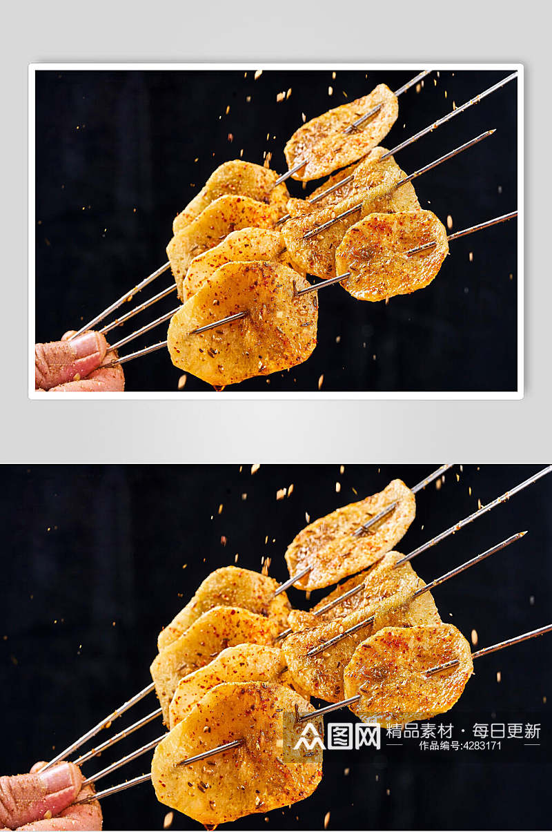 创意土豆片辣椒面烤串美食图片素材