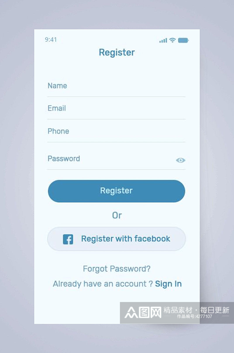 手机注册UI界面设计素材