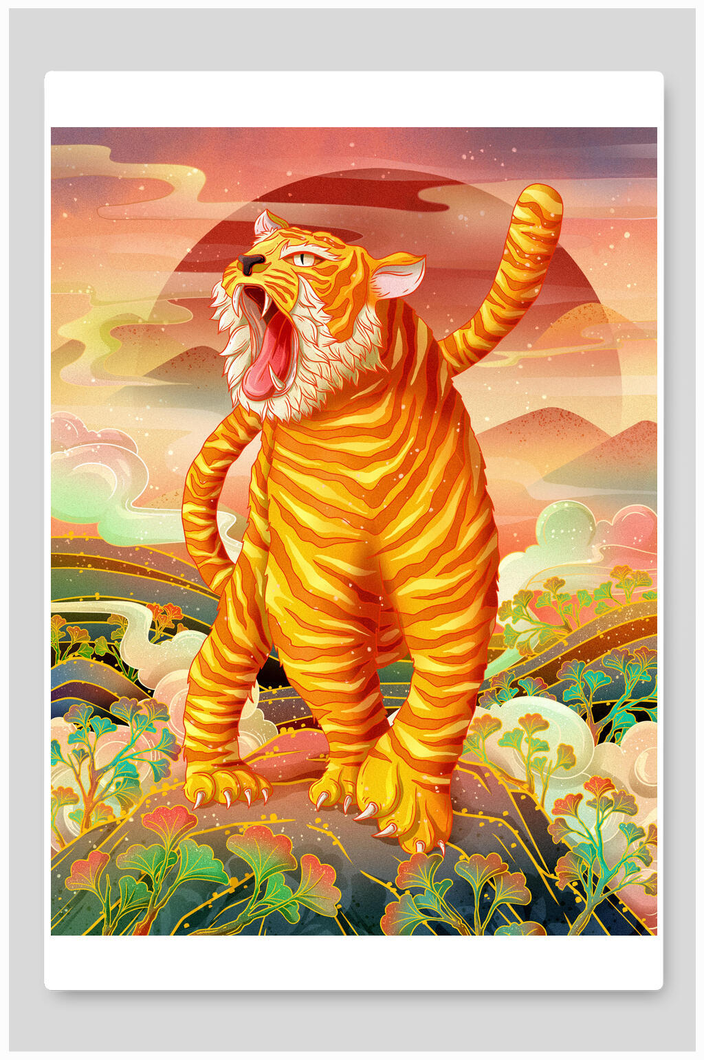 猛虎可爱卡通虎年插画素材