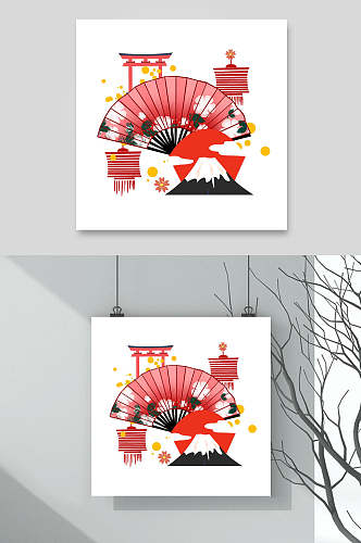 扇子灯笼高端创意日式和风插画素材