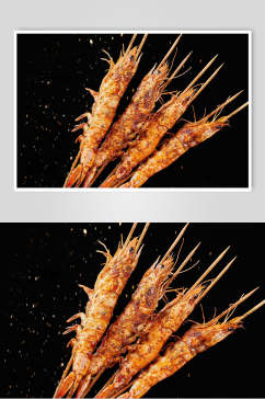 虾烤串美食图片