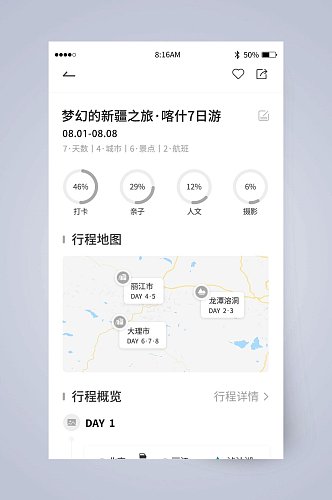 梦幻的新疆之旅行程详情UI页面设计
