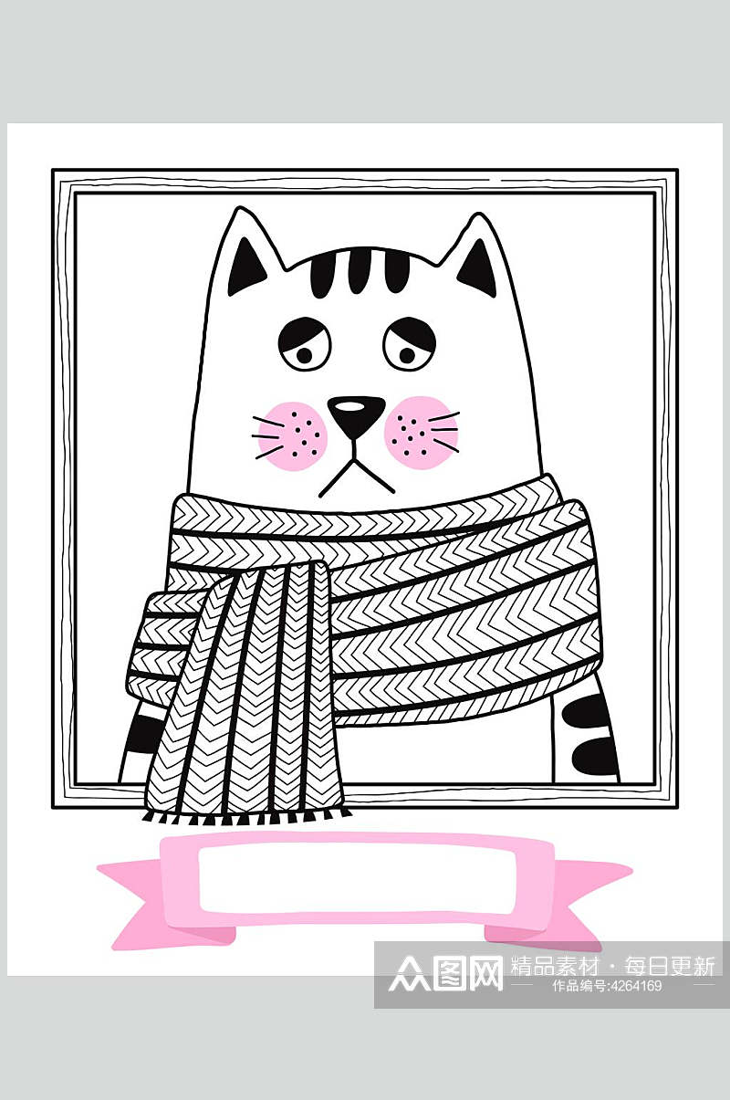 横幅围巾卡通动物图案矢量素材素材