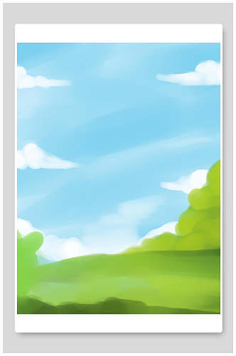 蓝天白云手绘卡通春天森林背景