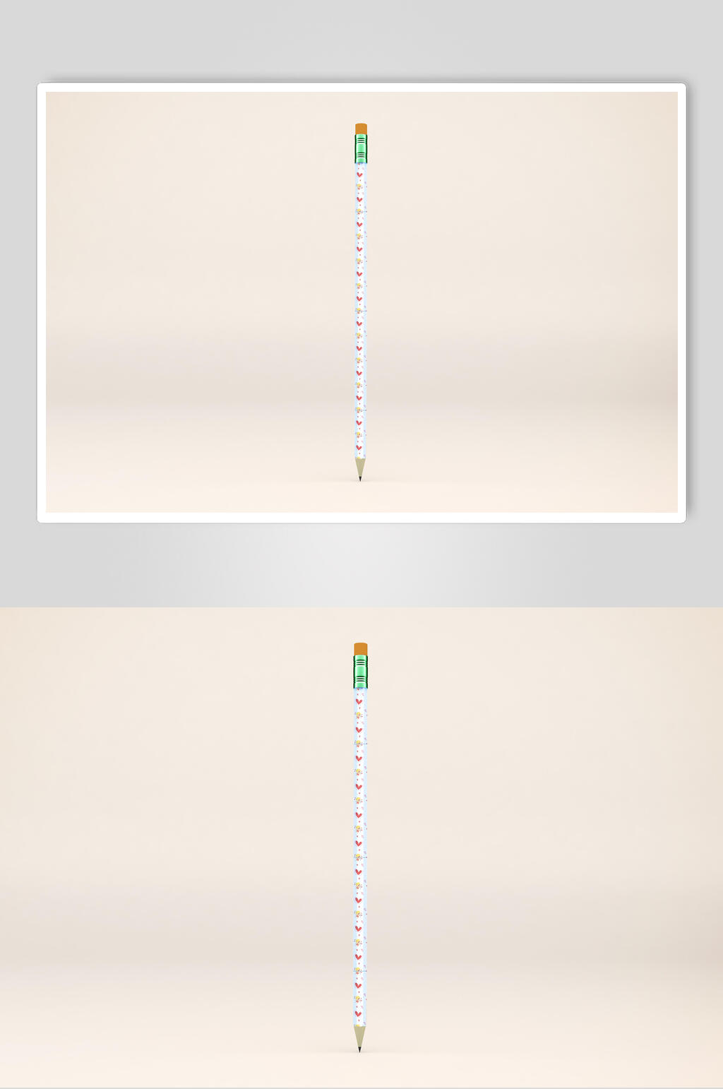 铅笔花纹橡皮立体灰色铅笔样机素材