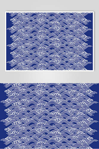 线条蓝色清新古典日式纹样矢量素材