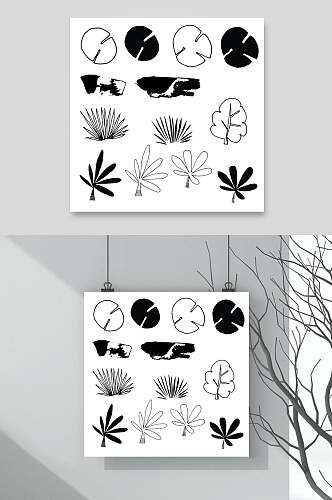 叶子黑白创意高端热带植物矢量素材