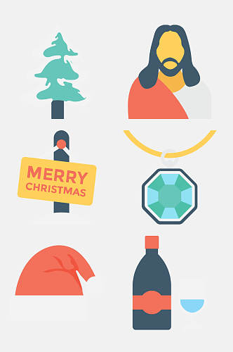 树木瓶子圣诞节卡通主题图案免抠素材