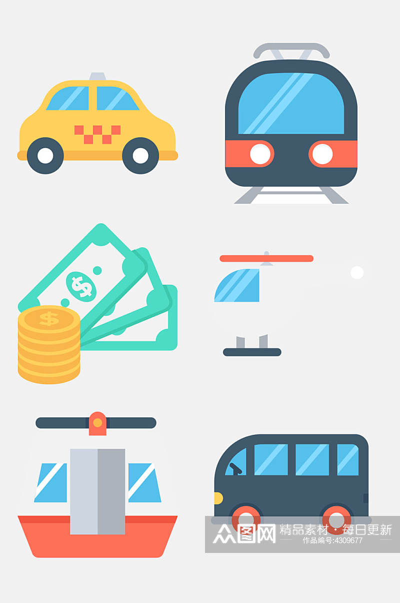 钱币运输交通类卡通图案免抠素材素材