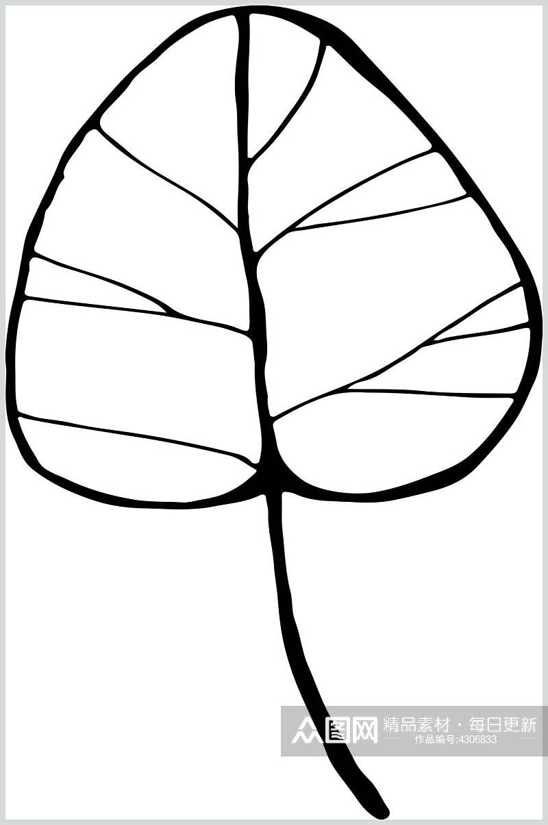 叶子黑白创意高端线描花卉矢量素材素材