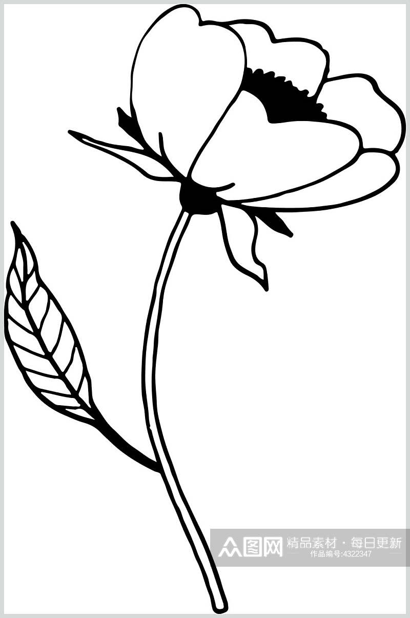 简约线描花卉矢量素材素材