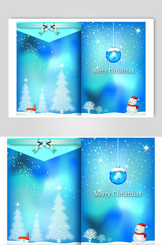 树木英文蓝色雪人圣诞插画矢量素材
