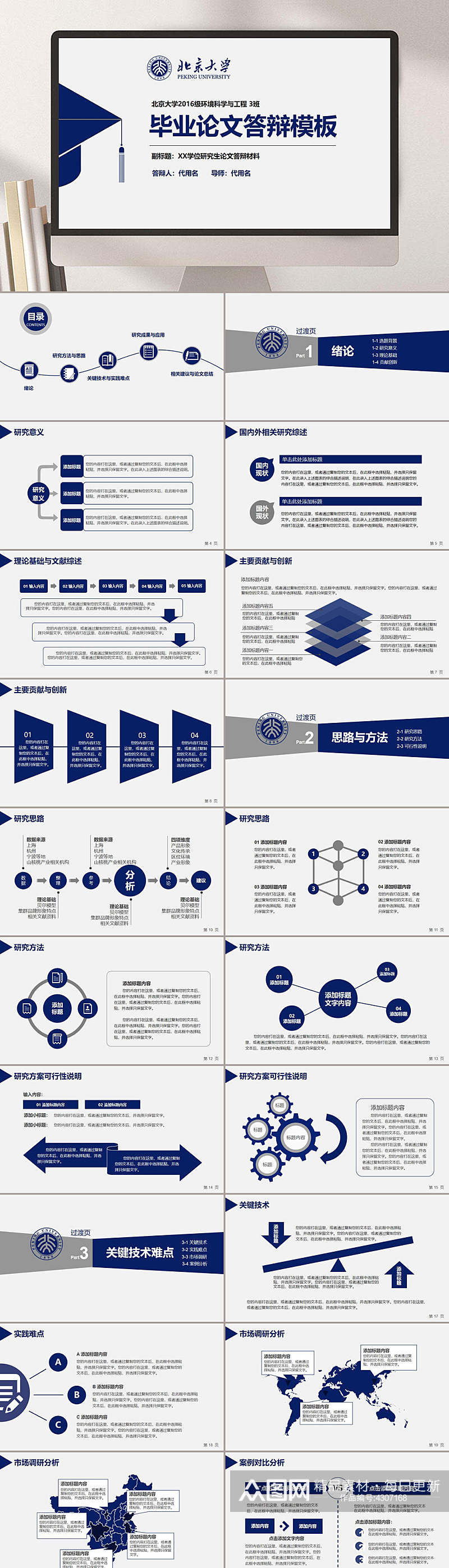 蓝色毕业论文答辩PPT素材