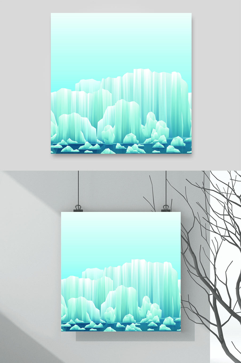 渐变色大气卡通冰山海底插画矢量素材素材