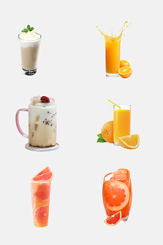 红橙奶茶果汁饮品免抠素材