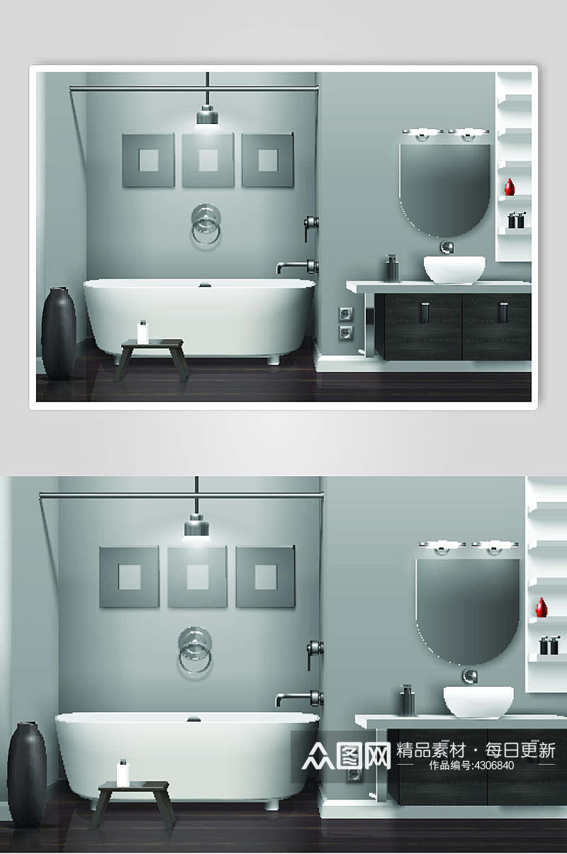 黑绿简约室内浴室卫浴图案矢量素材素材