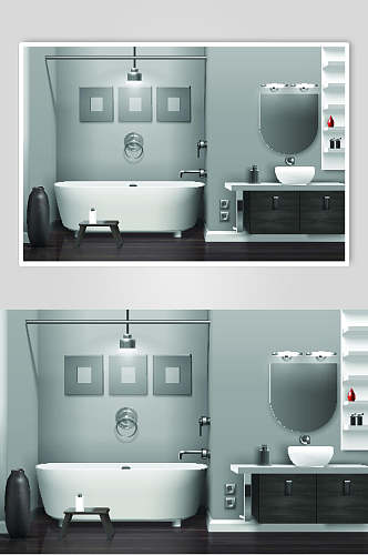 黑绿简约室内浴室卫浴图案矢量素材