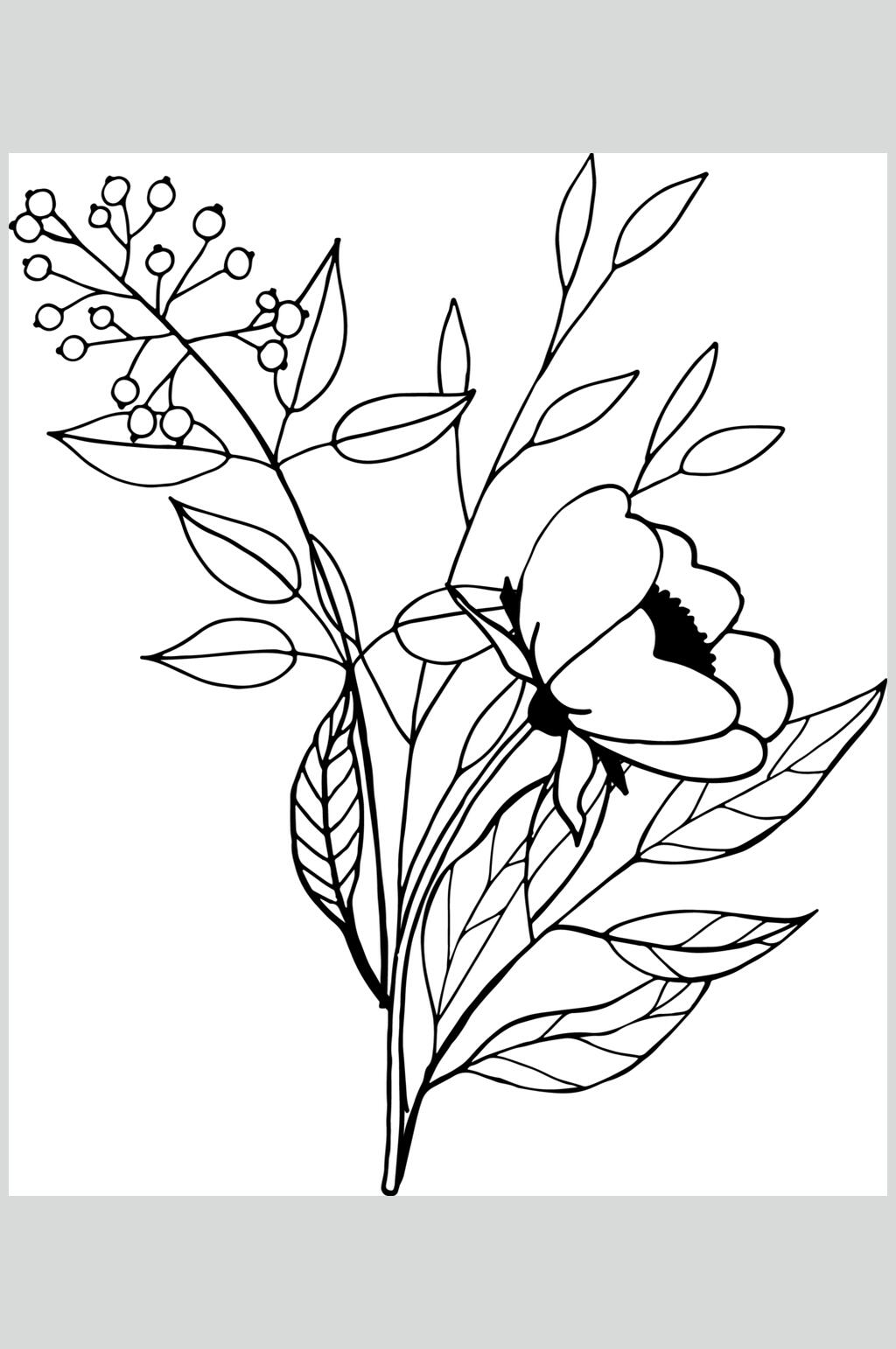简约大气线描花卉矢量素材素材