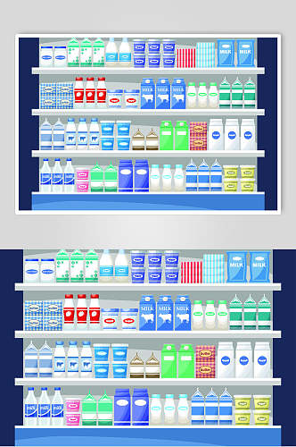 大气牛奶商场货架插画矢量素材