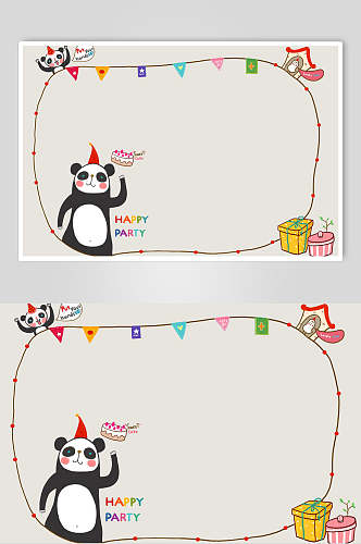 小清新熊猫生日快乐卡通边框素材